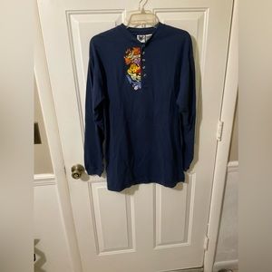 3/$12 Sale Winnie The Pooh Tiger 4 Button Long Sleeve T-Shirt Disney Blue Size L
